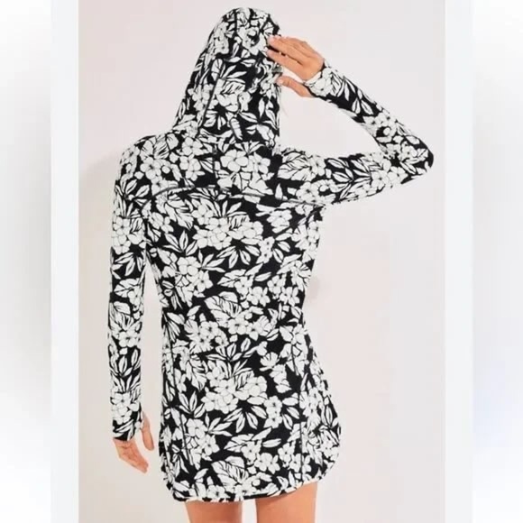 Coolibar Seacoast Swim Cover-Up Dress Hooded Floral UPF 50+ Size Large - Picture 1 of 11